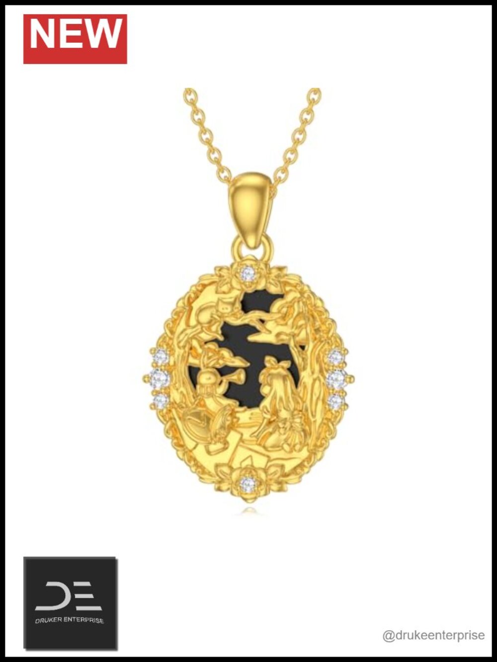 Diamond Alice in Wonderland Necklace 925 Sterling Silver